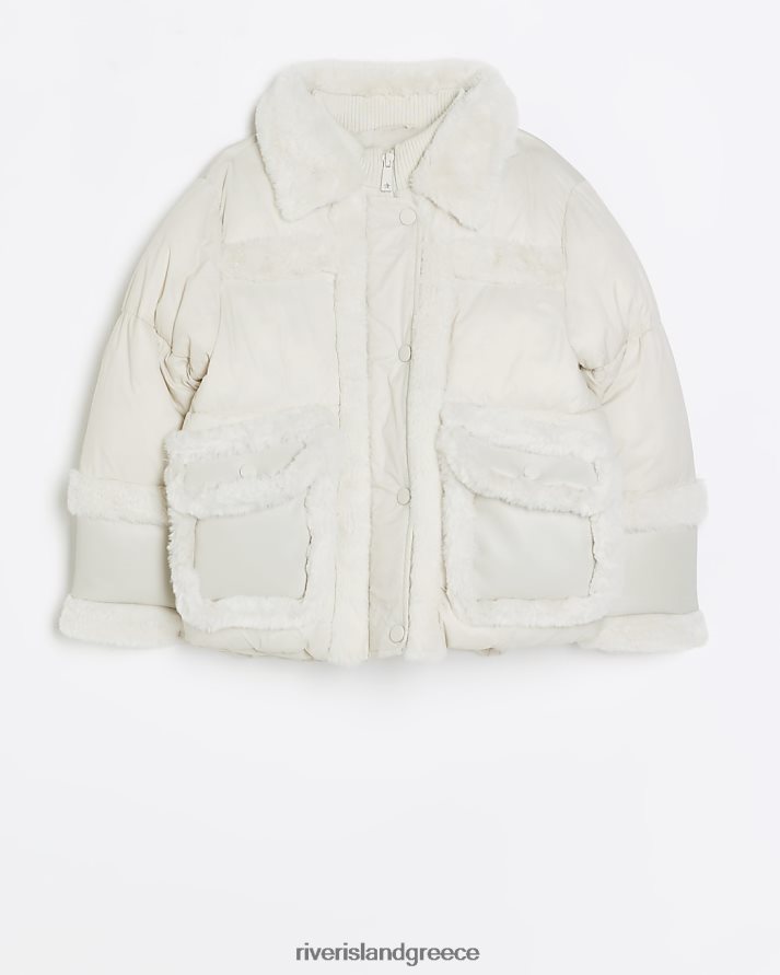 River Island ενδύματα κρέμα κορίτσια g puffer aviator παλτό B6N8X6077