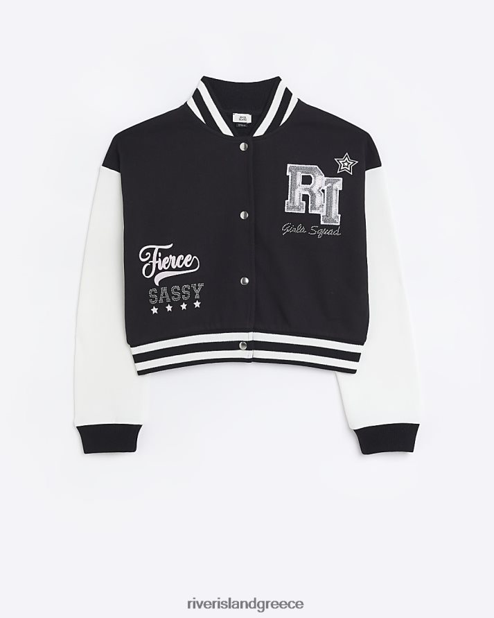 River Island ενδύματα μαύρος κορίτσια g κεντητό τζάκετ varsity bomber B6N8X3409