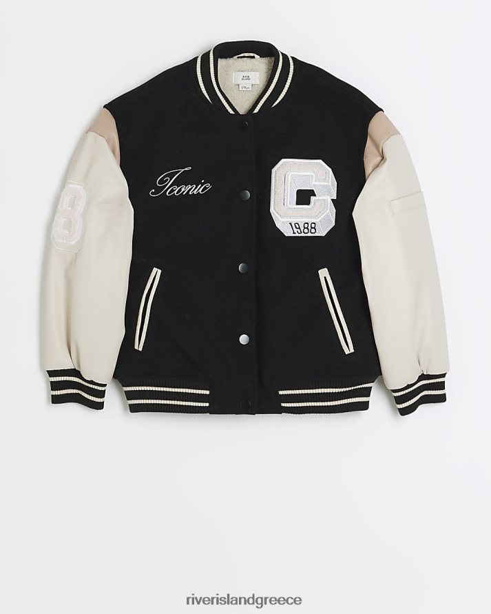 River Island ενδύματα μαύρος κορίτσια g μονόχρωμο varsity bomber jacket B6N8X5992