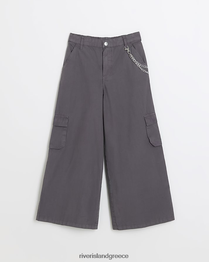 River Island ενδύματα γκρί κορίτσια g φαρδύ παντελόνι cargo με αλυσίδα B6N8X3367