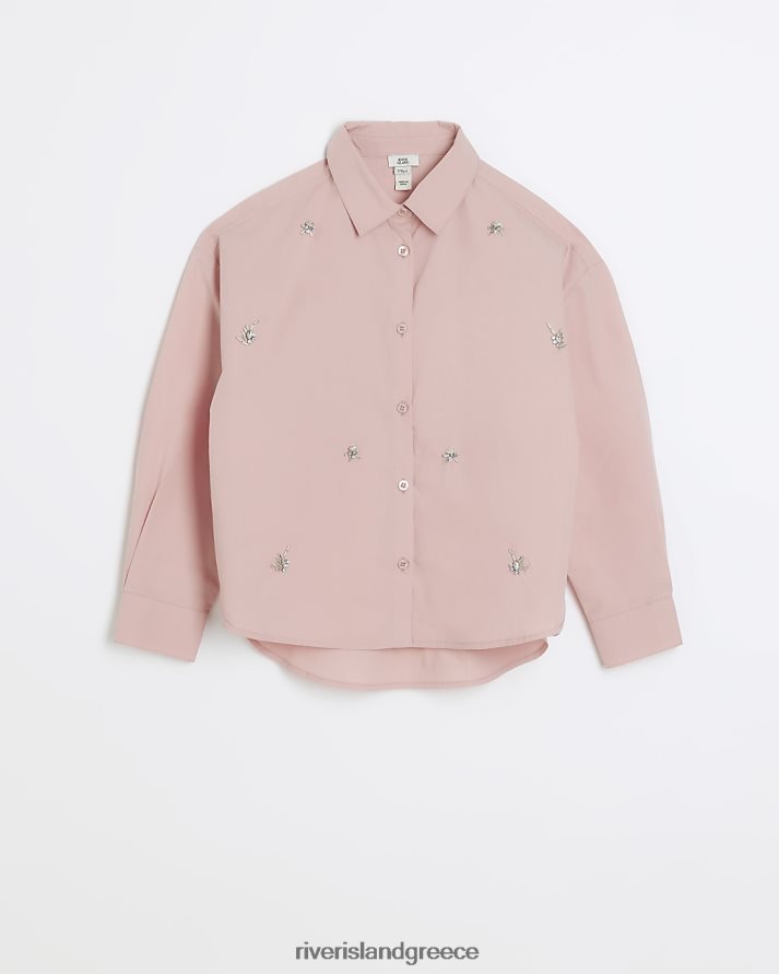 River Island ενδύματα ροζ κορίτσια g διακοσμημένο μακρυμάνικο πουκάμισο B6N8X3292