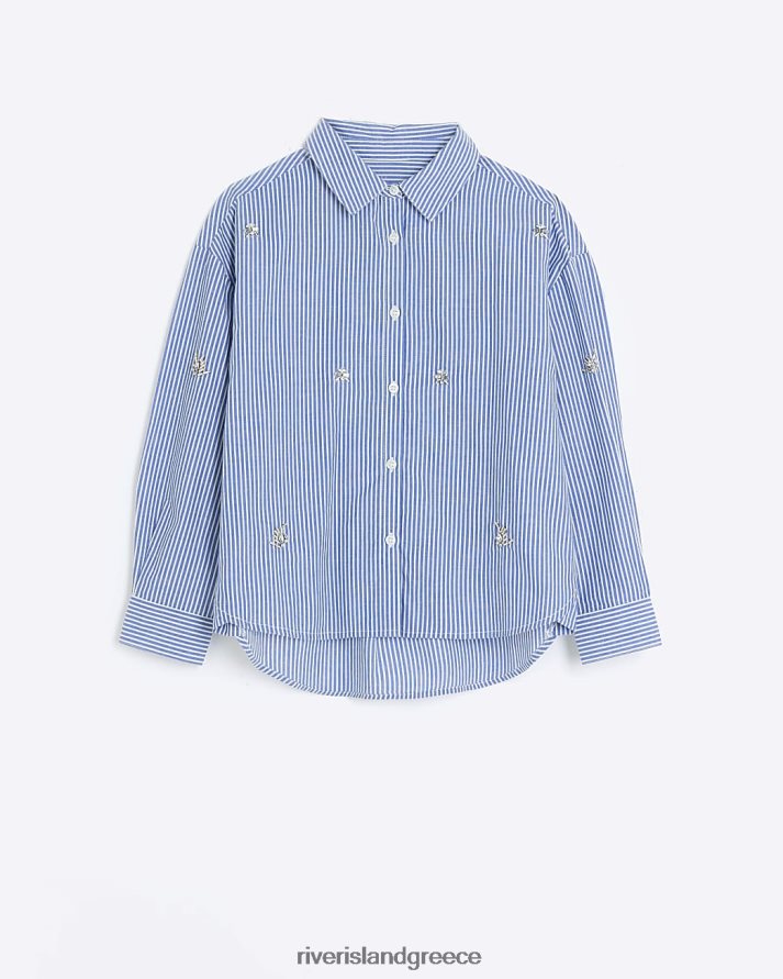 River Island ενδύματα μπλε κορίτσια g ριγέ διακοσμημένο πουκάμισο B6N8X3293