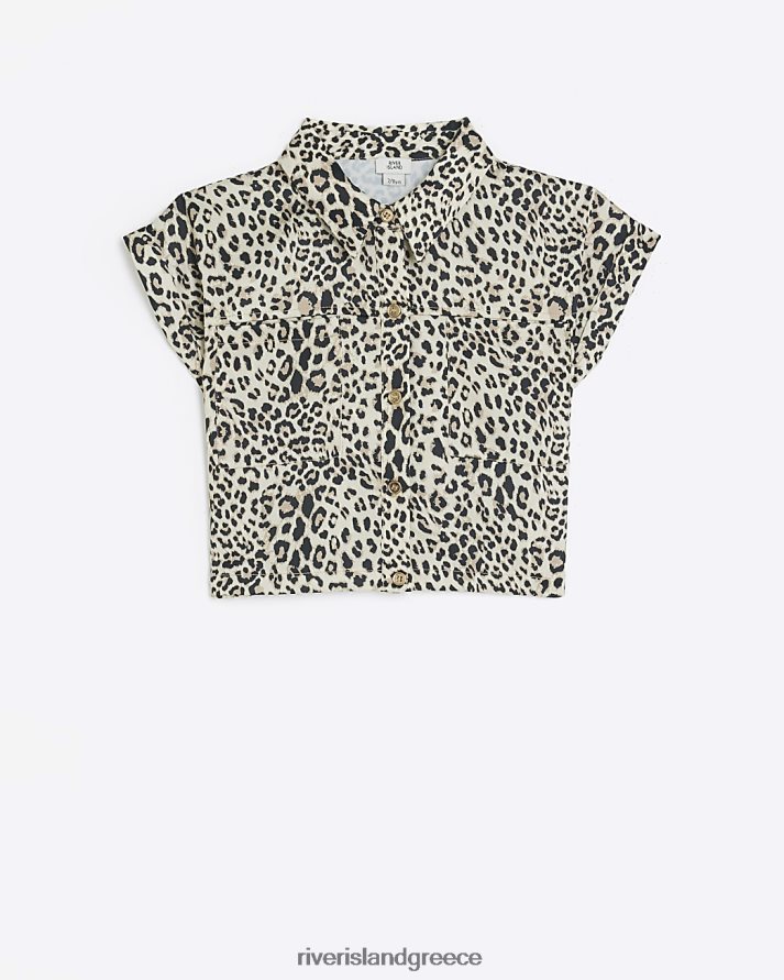 River Island ενδύματα καφέ κορίτσια g κοντομάνικο πουκάμισο με στάμπα B6N8X3341