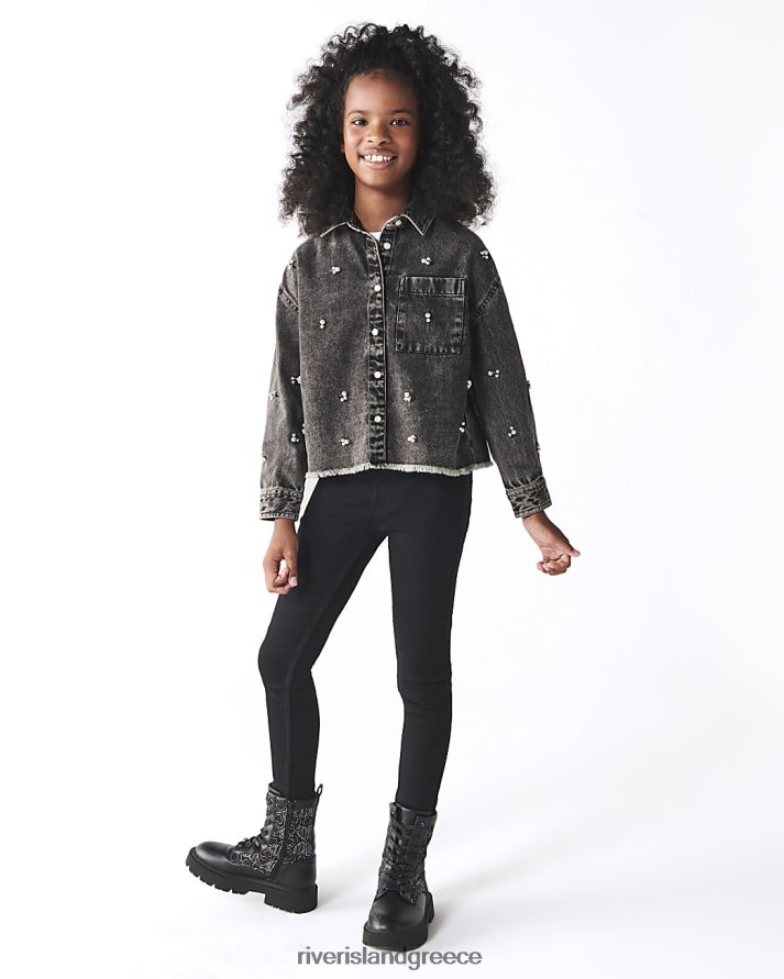 River Island ενδύματα μαύρος κορίτσια g διακοσμημένο τζιν πουκάμισο B6N8X6107