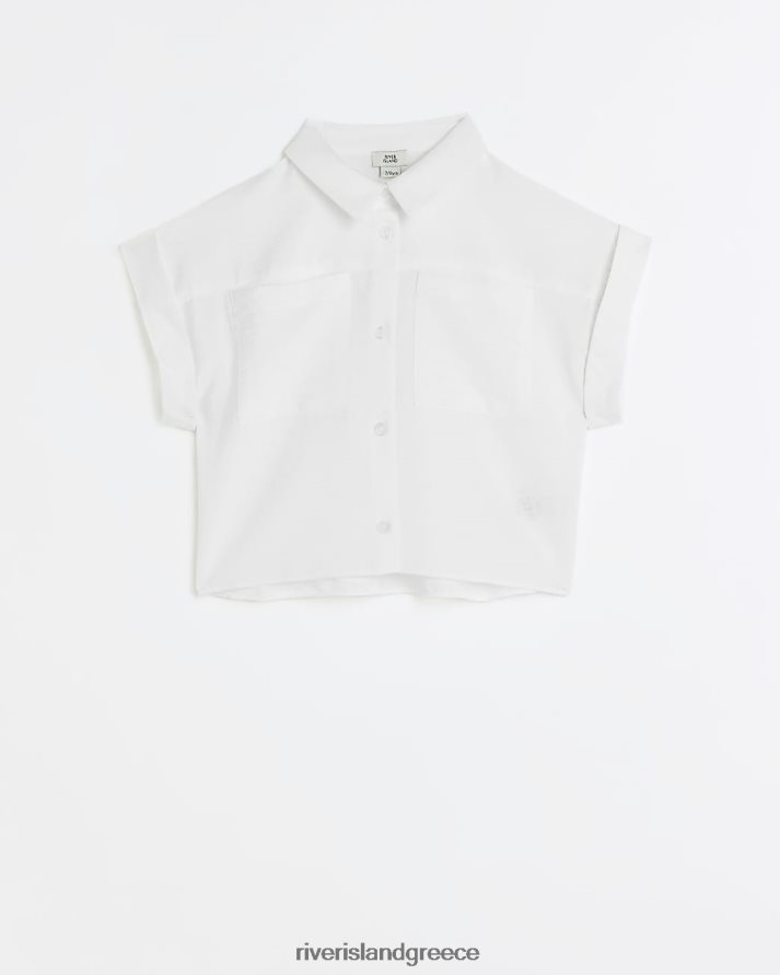 River Island ενδύματα άσπρο κορίτσια g κοντομάνικο crop πουκάμισο B6N8X3342