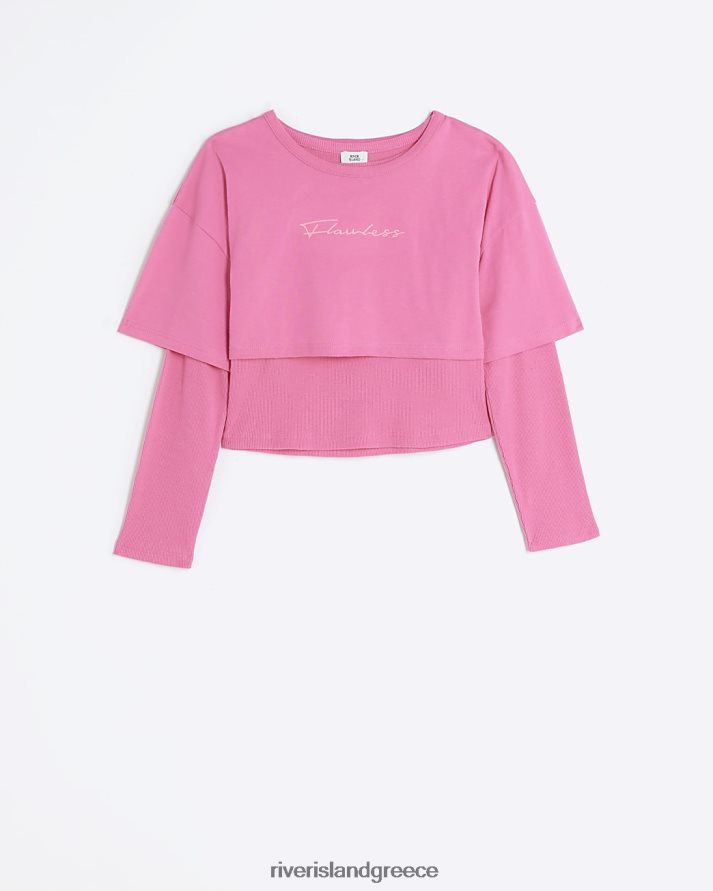River Island ενδύματα ροζ κορίτσια γρ κεντημένο 2 σε 1 τοπ B6N8X6317