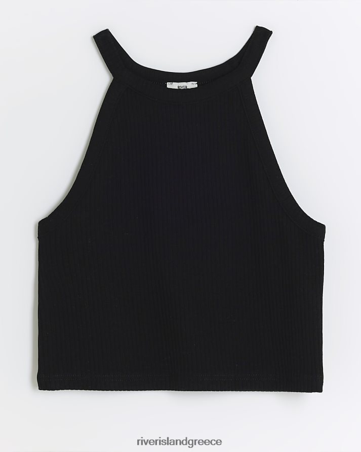 River Island ενδύματα μαύρος κορίτσια g μπλούζα γιλέκου με ραβδωτό λαιμό B6N8X3265