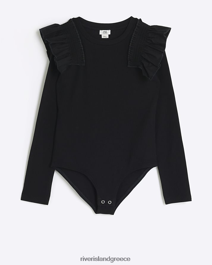 River Island ενδύματα μαύρος κορίτσια g κορμάκι με rib frill B6N8X3182