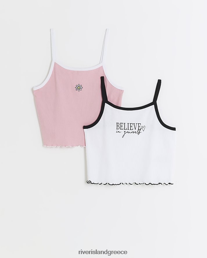 River Island ενδύματα ροζ κορίτσια g ribed cami top 2 pack B6N8X3386