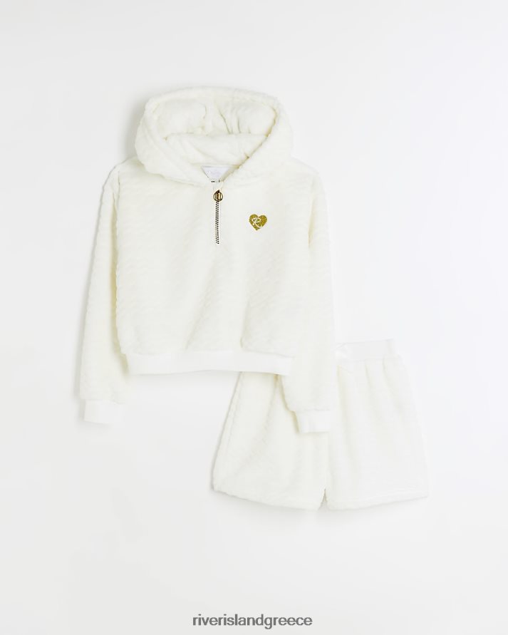 River Island ενδύματα κρέμα κορίτσια g ζεστό σετ κουκούλα και σορτς B6N8X3266