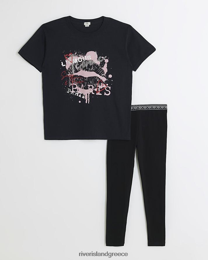 River Island ενδύματα μαύρος κορίτσια g γραφικό σετ μπλουζάκι και κολάν B6N8X6161