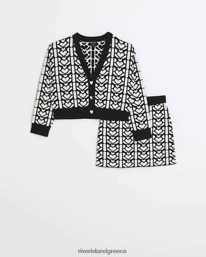 River Island ενδύματα μαύρος κορίτσια Σετ ζακέτα μονόγραμμα g καρδιά B6N8X6210