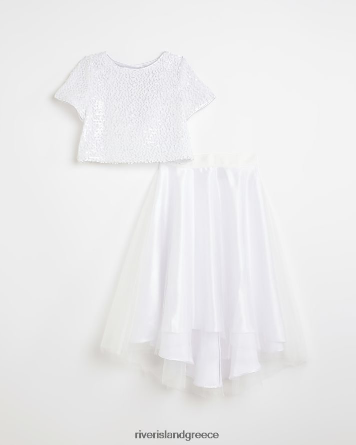 River Island ενδύματα άσπρο κορίτσια g σετ φούστας διακοσμημένη με παγιέτες B6N8X6343