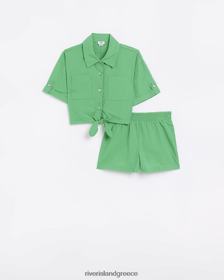 River Island ενδύματα πράσινος κορίτσια g γραβάτα μπροστά πουκάμισο και σορτς B6N8X6358
