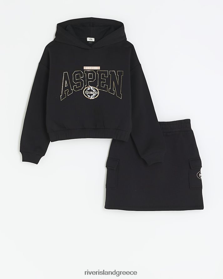 River Island ενδύματα μαύρος κορίτσια g σετ με κουκούλα και φούστα aspen B6N8X6005