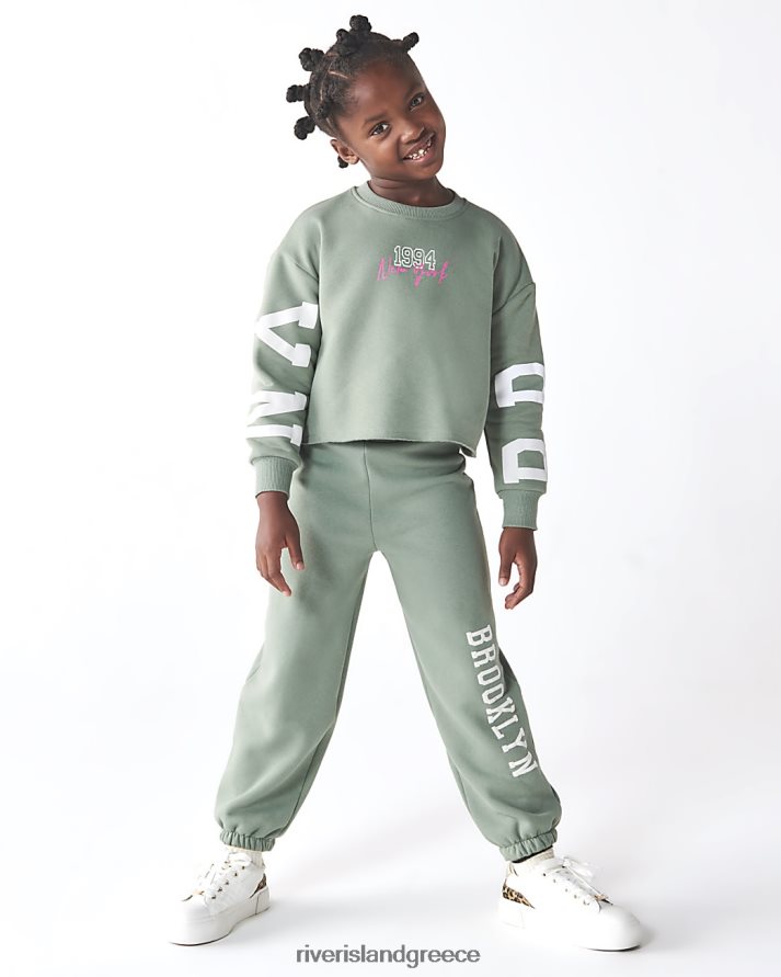 River Island ενδύματα χακί κορίτσια g crop φούτερ και joggers σετ B6N8X6010