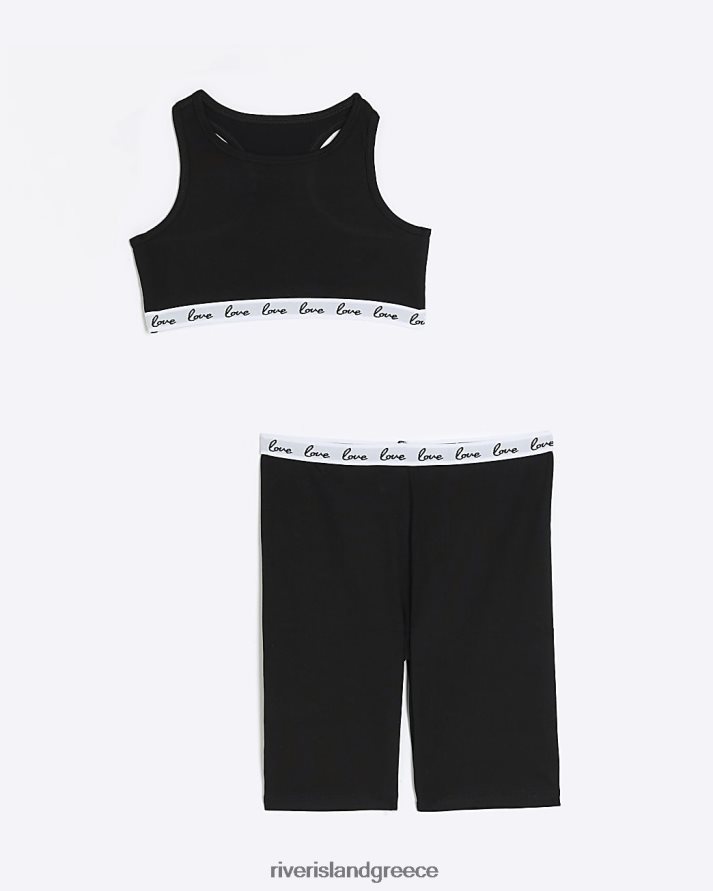 River Island ενδύματα μαύρος κορίτσια g crop top και σορτς ποδηλασίας B6N8X6159