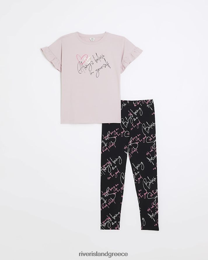 River Island ενδύματα ροζ κορίτσια g frill t-shirt και κολάν σετ B6N8X6290