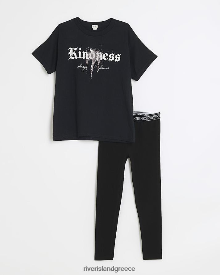 River Island ενδύματα μαύρος κορίτσια g kindness t-shirt και κολάν σετ B6N8X6136