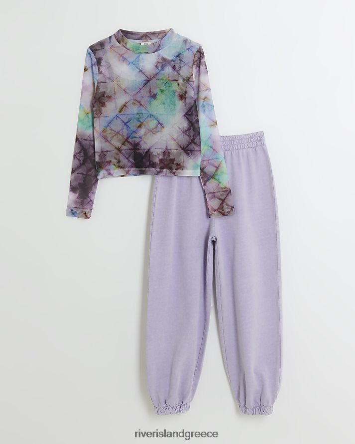 River Island ενδύματα μωβ κορίτσια g mesh top και στολή joggers B6N8X6076