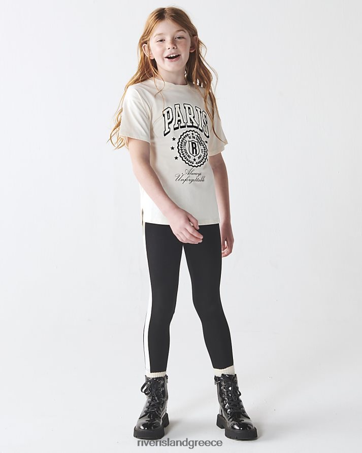 River Island ενδύματα κρέμα κορίτσια g paris t-shirt και κολάν σετ B6N8X6034