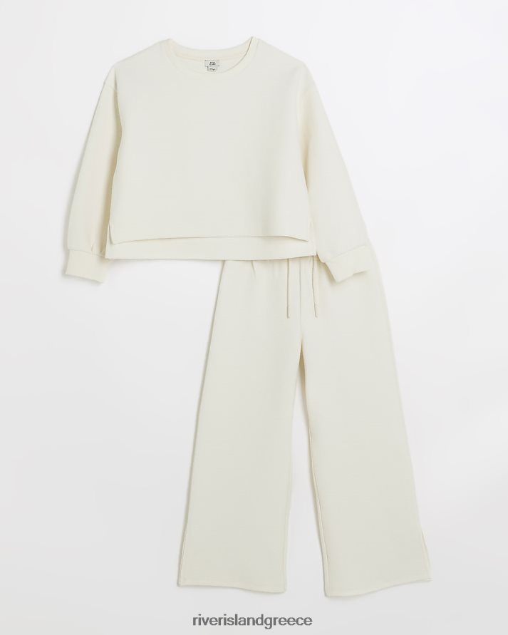 River Island ενδύματα κρέμα κορίτσια g σετ φούτερ και παντελόνι rib B6N8X3179