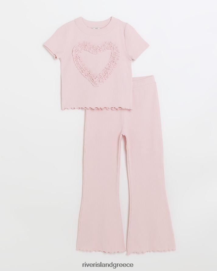 River Island ενδύματα ροζ κορίτσια g καρδιά rib μπλουζάκι και φωτοβολίδες σετ B6N8X3204