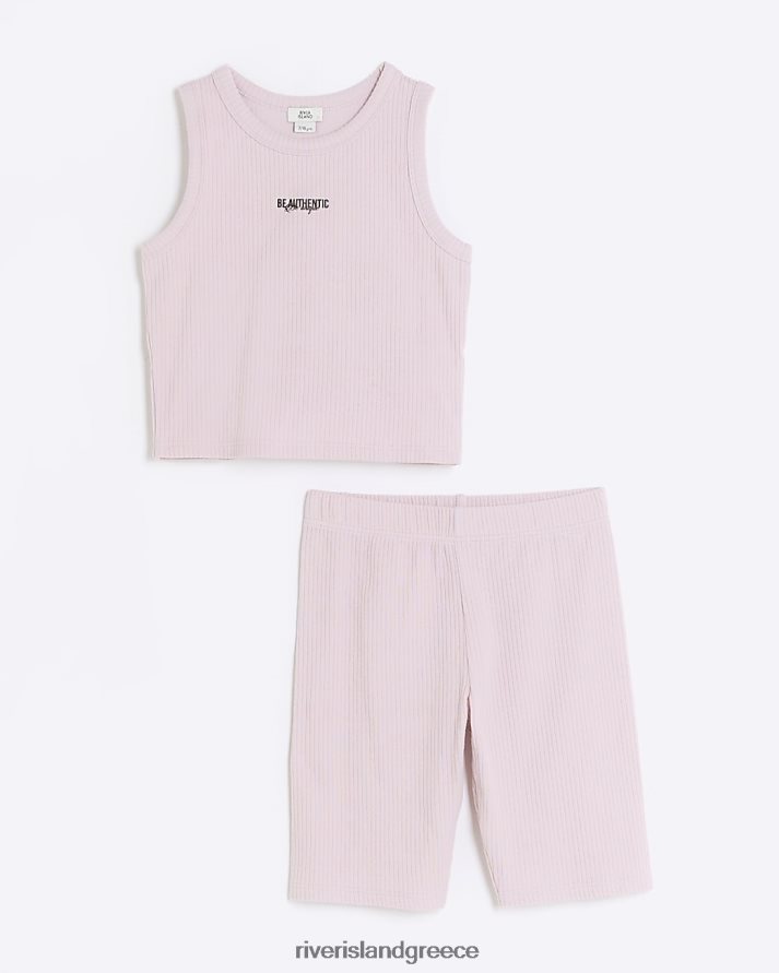 River Island ενδύματα ροζ κορίτσια g σετ rib tank top και σορτς B6N8X6081
