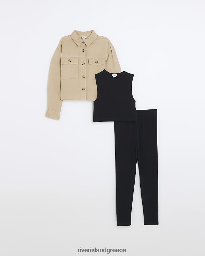 River Island ενδύματα μπεζ κορίτσια g utility σετ πουκάμισου 3 τεμαχίων B6N8X6186
