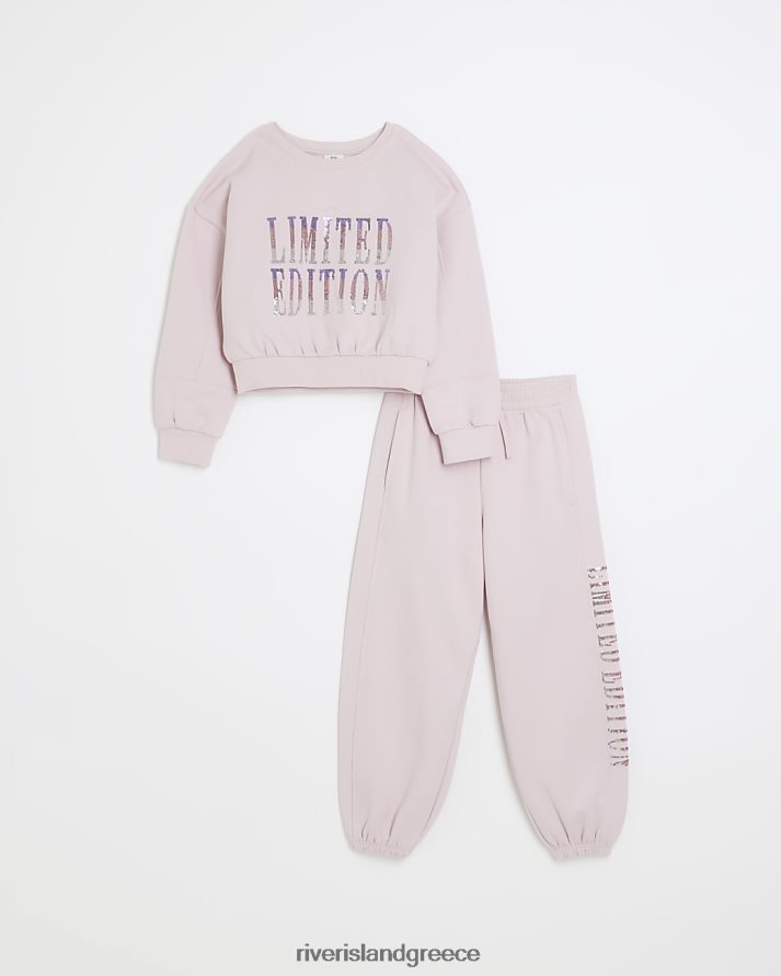 River Island ενδύματα ροζ κορίτσια Σετ φούτερ με παγιέτες και joggers B6N8X6172