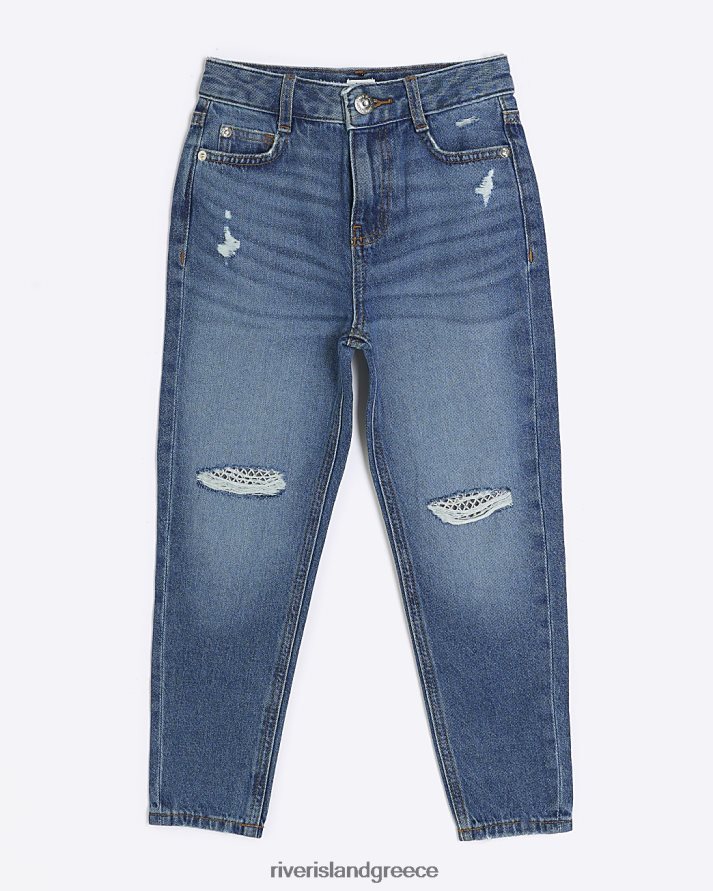 River Island ενδύματα μπλε κορίτσια g διχτυωτό σκισμένο μαμά τζιν B6N8X6032