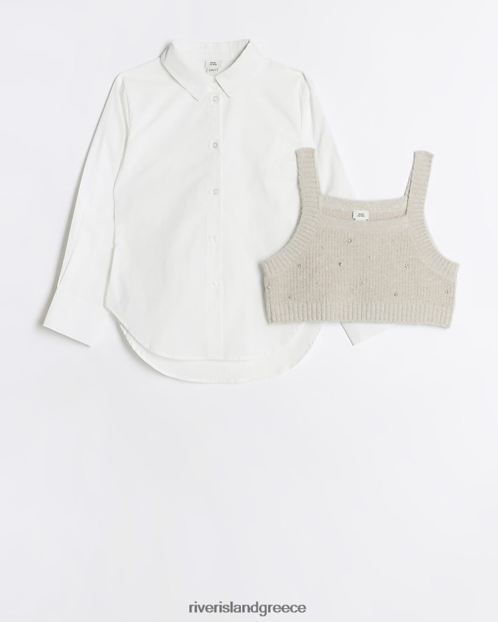 River Island ενδύματα μπεζ κορίτσια g υβριδικό πλεκτό τοπ και πουκάμισο B6N8X3305