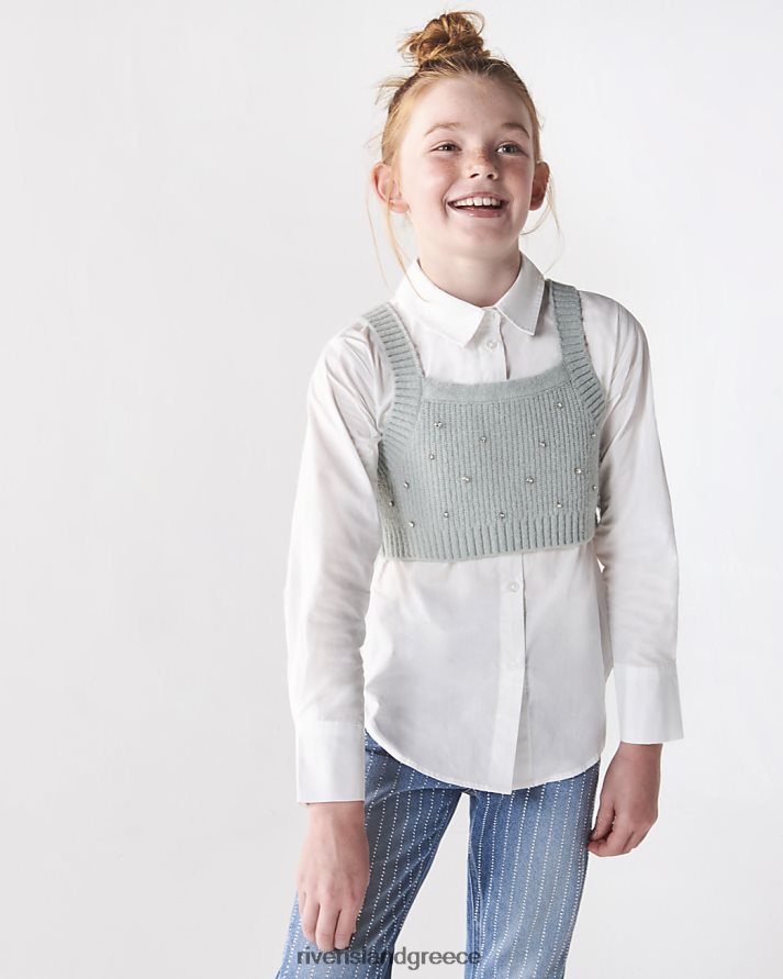 River Island ενδύματα πράσινος κορίτσια g υβριδικό πλεκτό τοπ και πουκάμισο B6N8X3306