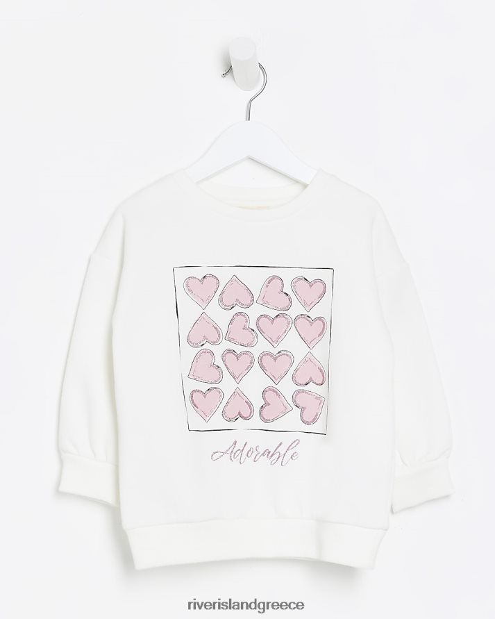 River Island ενδύματα εκρού κορίτσια mg φούτερ με στάμπα καρδιάς B6N8X6542