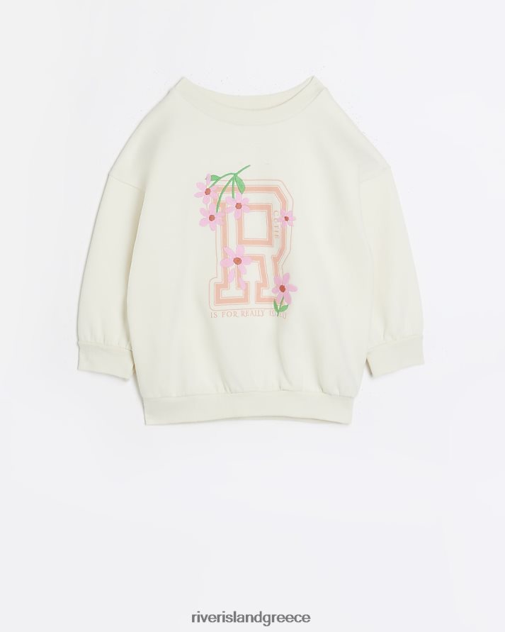 River Island ενδύματα εκρού κορίτσια mg κεντημένο φούτερ B6N8X6662