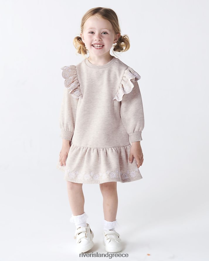 River Island ενδύματα μπεζ κορίτσια φόρεμα φούτερ με φούτερ B6N8X3542