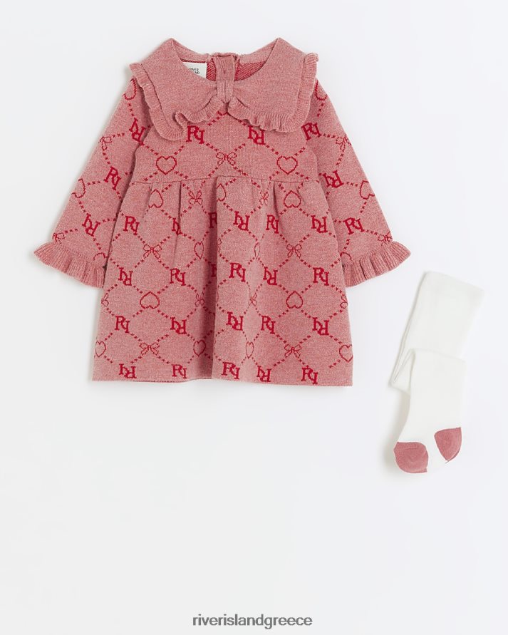 River Island ενδύματα ροζ κορίτσια bg πλεκτό φόρεμα μονόγραμμα B6N8X6532
