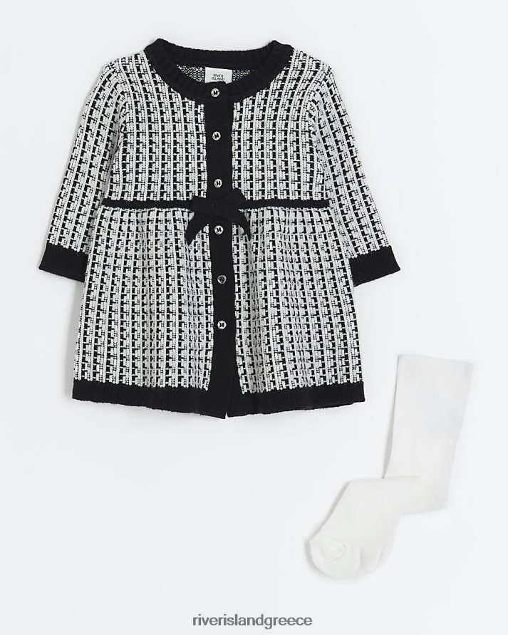 River Island ενδύματα μαύρος κορίτσια bg πλεκτό φιόγκο φόρεμα και καλσόν B6N8X6559