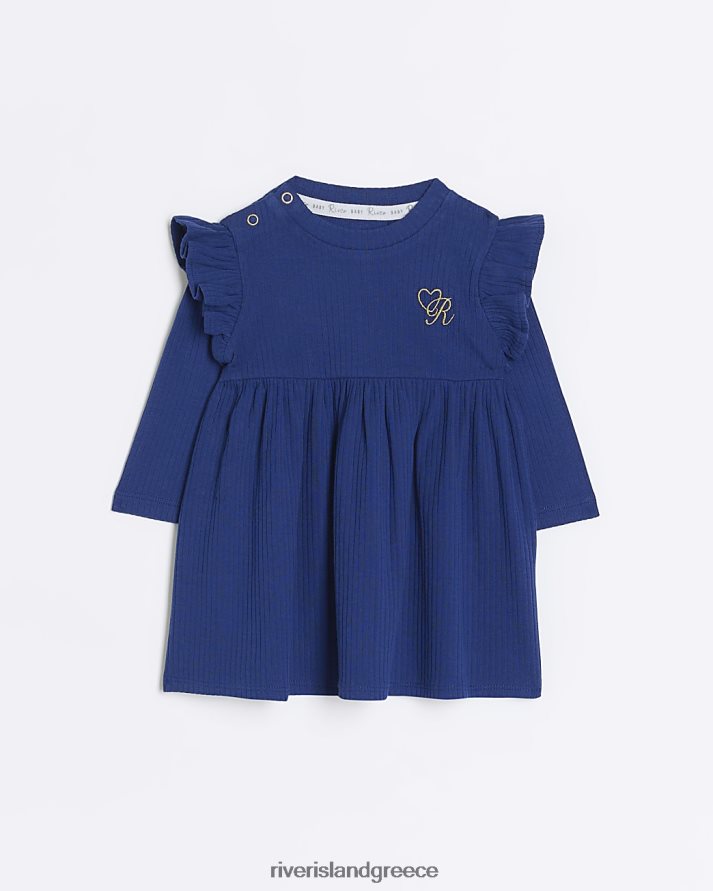 River Island ενδύματα ΠΟΛΕΜΙΚΟ ΝΑΥΤΙΚΟ κορίτσια bg rib οργανικό μακρυμάνικο φόρεμα B6N8X3496