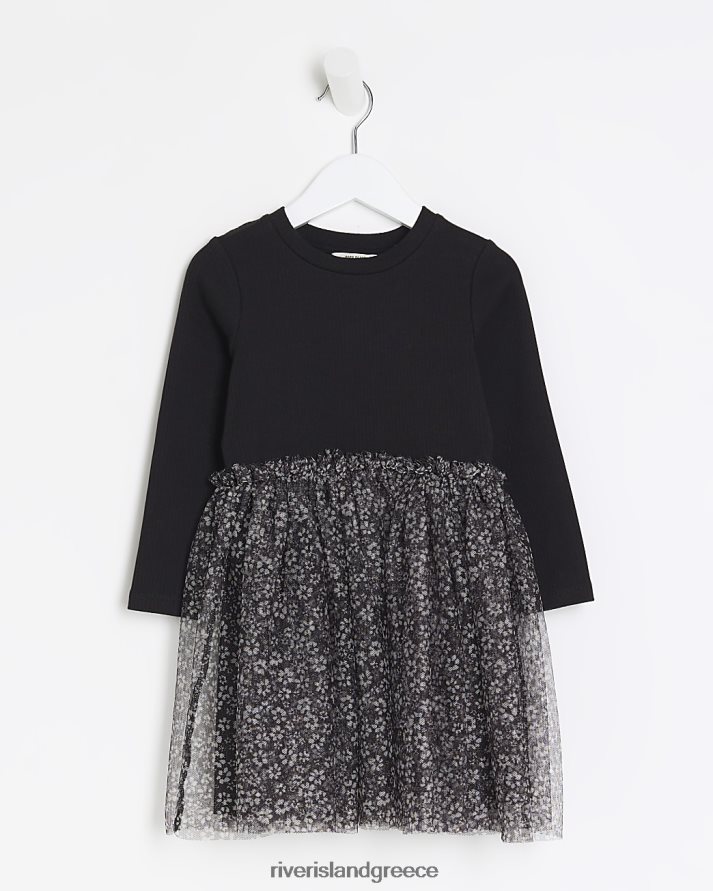 River Island ενδύματα μαύρος κορίτσια mg φλοράλ φόρεμα σκέιτερ B6N8X3475