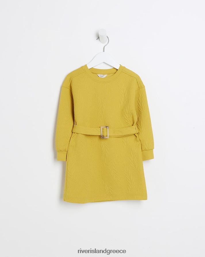 River Island ενδύματα κίτρινος κορίτσια mg ζακάρ ζωσμένο φόρεμα B6N8X3499
