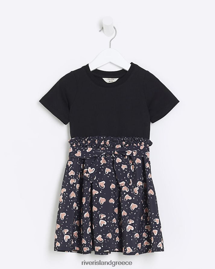 River Island ενδύματα μαύρος κορίτσια mg φόρεμα μπλουζάκι με στάμπα καρδιάς B6N8X3566