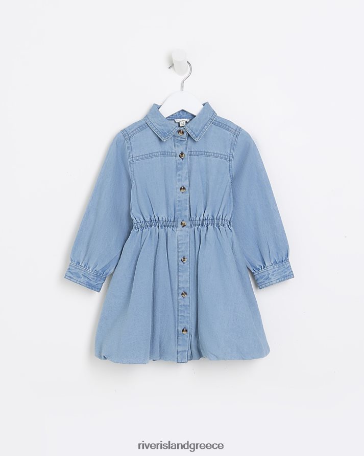 River Island ενδύματα μπλε κορίτσια mg τζιν φόρεμα με φουσκωτά μανίκια B6N8X6544
