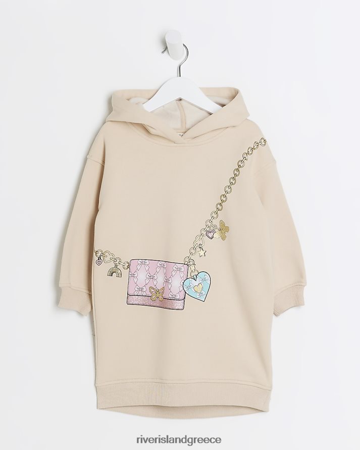 River Island ενδύματα μπεζ κορίτσια mg γραφικό φόρεμα με κουκούλα B6N8X6591