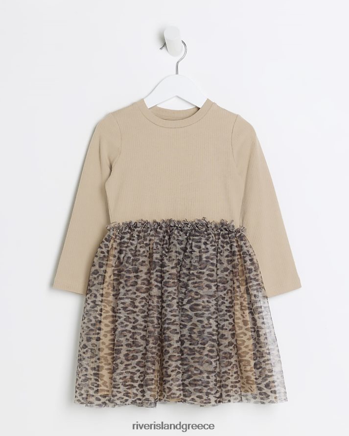 River Island ενδύματα μπεζ κορίτσια mg φόρεμα για σκέιτερ animal print B6N8X3474