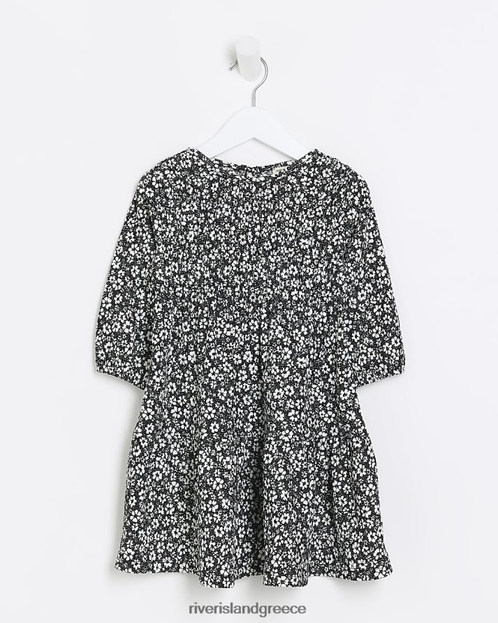 River Island ενδύματα μαύρος κορίτσια mg ditsy φλοράλ φόρεμα B6N8X6635