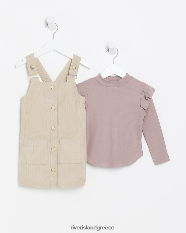 River Island ενδύματα μπεζ κορίτσια mg κορδόνι pinafore σετ φορέματος B6N8X6606