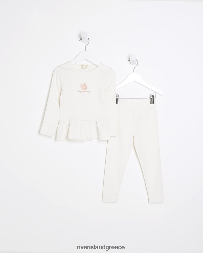 River Island ενδύματα κρέμα κορίτσια Σετ τοπ και κολάν mg peplum B6N8X6659