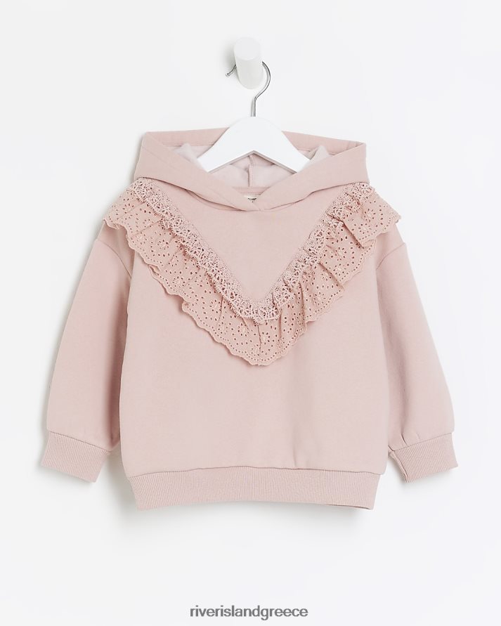 River Island ενδύματα ροζ κορίτσια mg φούτερ με λεπτομέρεια δαντέλας B6N8X6636