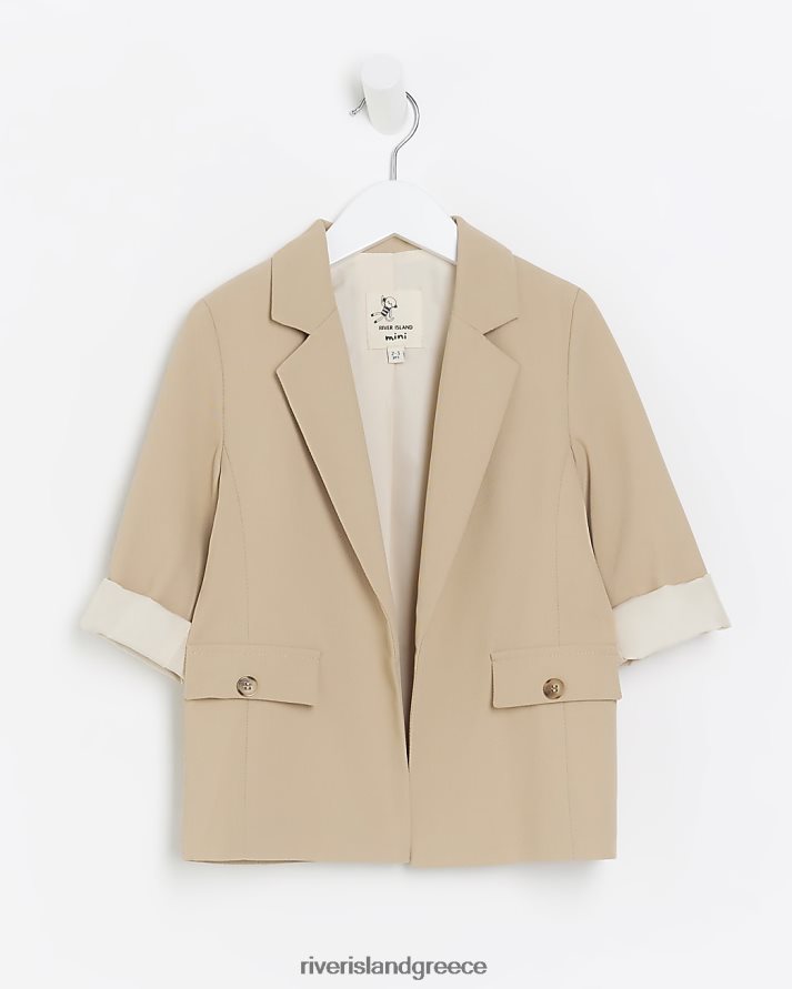 River Island ενδύματα μπεζ κορίτσια mg μπλέιζερ με ρολό μανίκι B6N8X3485